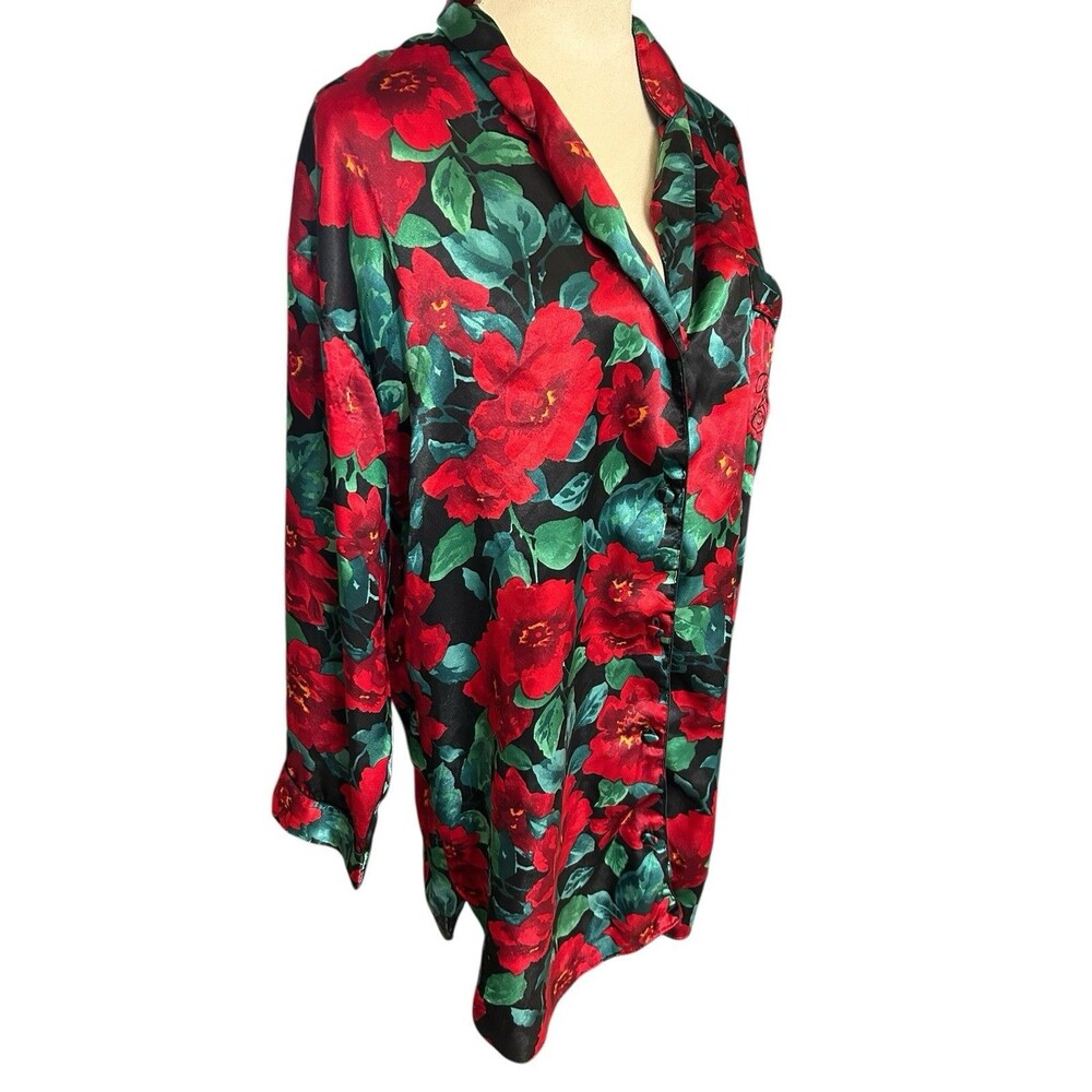 Victoria Secret Vintage 90' Floral Satin Red Black Green Night Shirt Sleepwear M - Picture 4 of 9